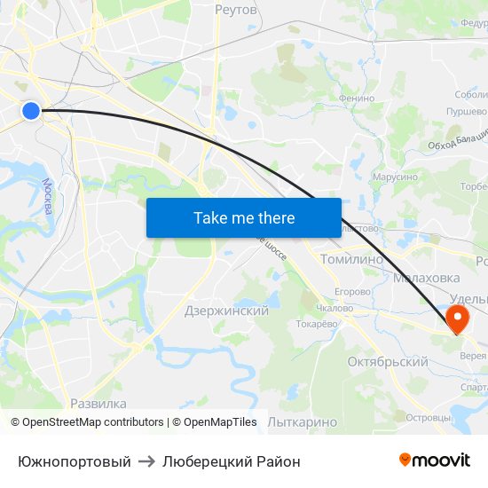 Южнопортовый to Люберецкий Район map
