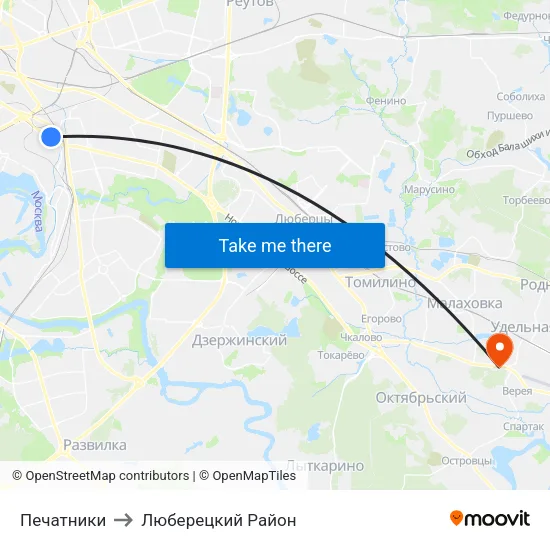 Печатники to Люберецкий Район map