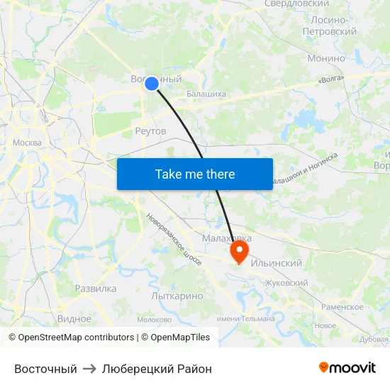 Восточный to Люберецкий Район map
