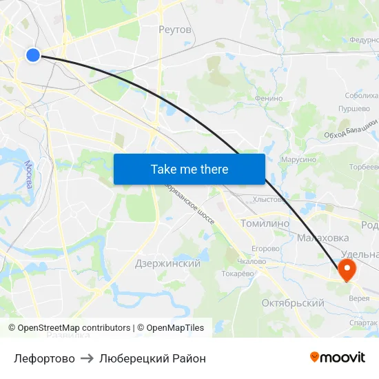 Лефортово to Люберецкий Район map