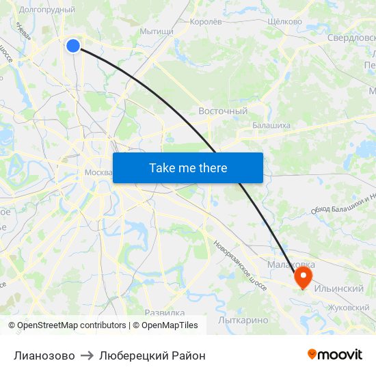 Лианозово to Люберецкий Район map