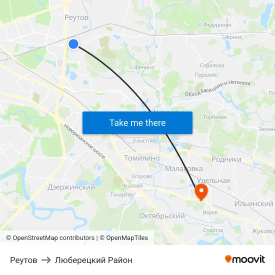 Реутов to Люберецкий Район map