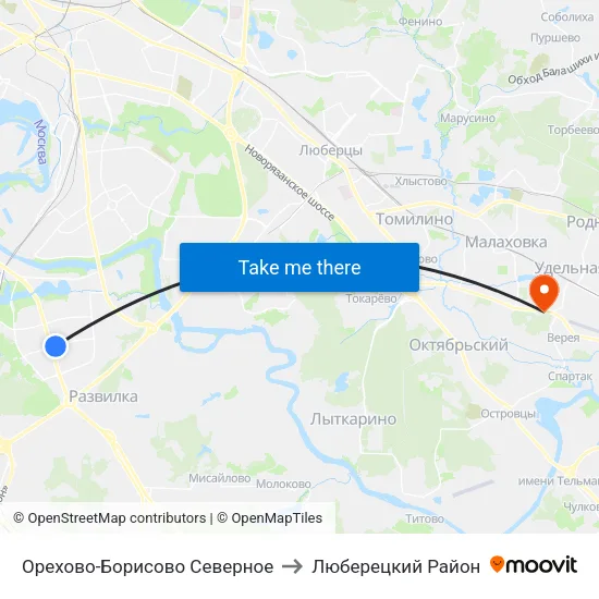 Орехово-Борисово Северное to Люберецкий Район map
