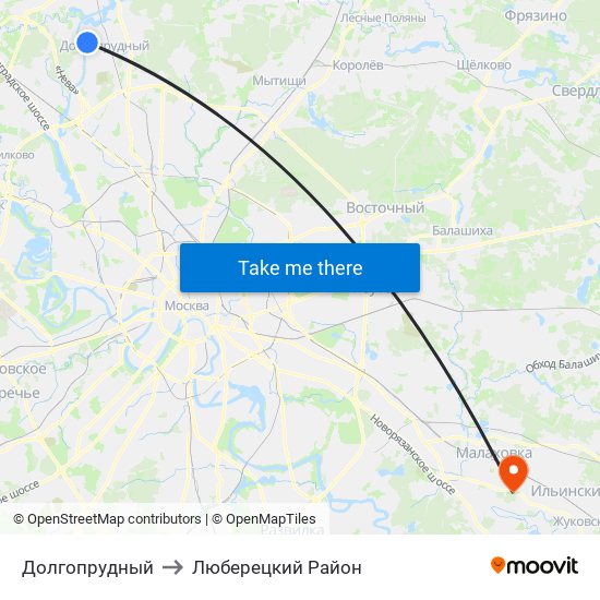 Долгопрудный to Люберецкий Район map