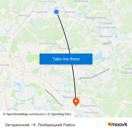 Загорянский to Люберецкий Район map