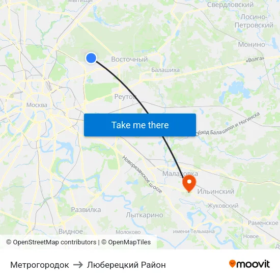 Метрогородок to Люберецкий Район map