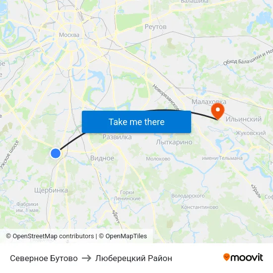 Северное Бутово to Люберецкий Район map