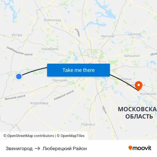 Звенигород to Люберецкий Район map