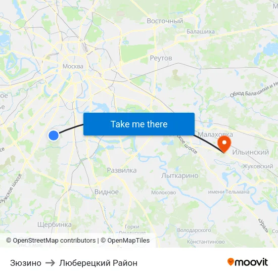 Зюзино to Люберецкий Район map