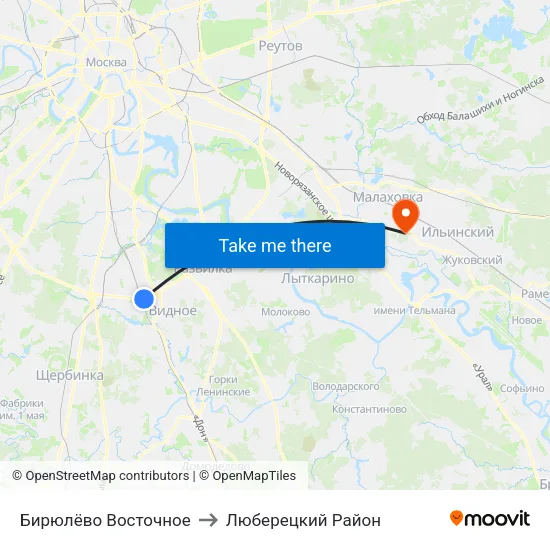 Бирюлёво Восточное to Люберецкий Район map