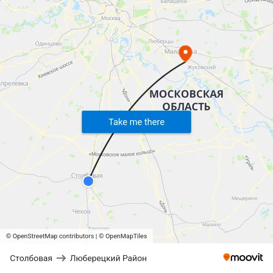 Столбовая to Люберецкий Район map