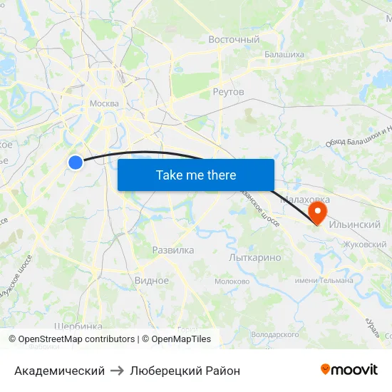 Академический to Люберецкий Район map
