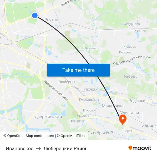 Ивановское to Люберецкий Район map