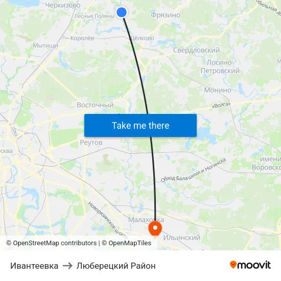 Ивантеевка to Люберецкий Район map