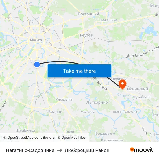 Нагатино-Садовники to Люберецкий Район map