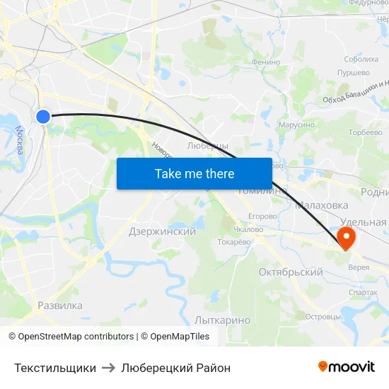 Текстильщики to Люберецкий Район map