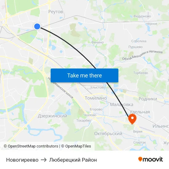 Новогиреево to Люберецкий Район map