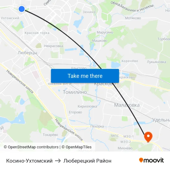 Косино-Ухтомский to Люберецкий Район map