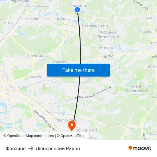 Фрязино to Люберецкий Район map