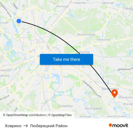 Ховрино to Люберецкий Район map