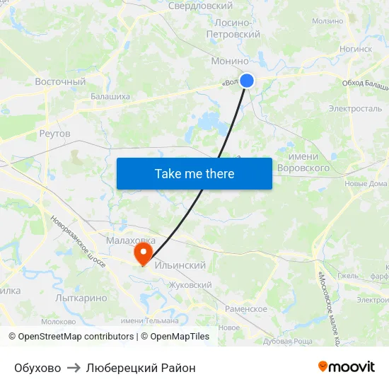 Обухово to Люберецкий Район map