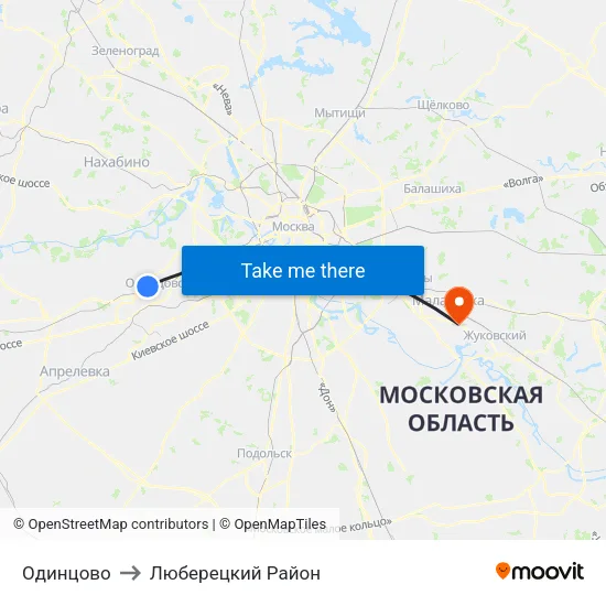 Одинцово to Люберецкий Район map