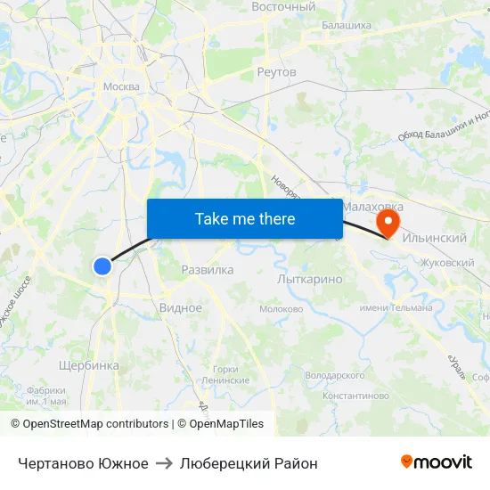Чертаново Южное to Люберецкий Район map