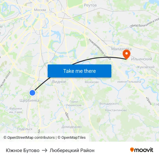 Южное Бутово to Люберецкий Район map