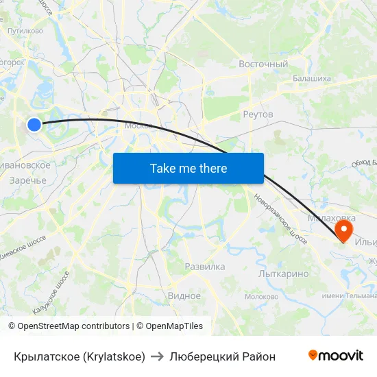 Крылатское (Krylatskoe) to Люберецкий Район map