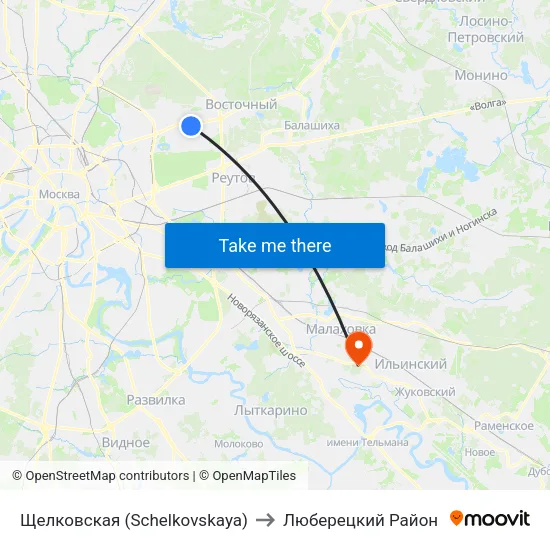 Щелковская (Schelkovskaya) to Люберецкий Район map