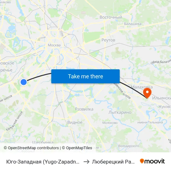 Юго-Западная (Yugo-Zapadnaya) to Люберецкий Район map