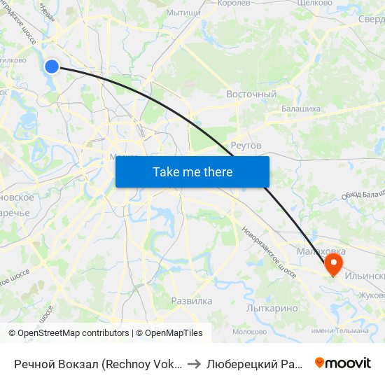 Речной Вокзал (Rechnoy Vokzal) to Люберецкий Район map