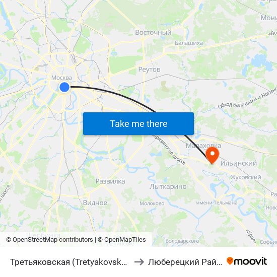 Третьяковская (Tretyakovskaya) to Люберецкий Район map