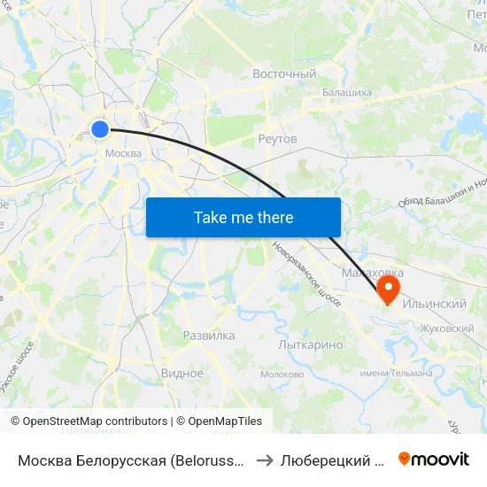 Москва Белорусская (Belorussky Station) to Люберецкий Район map