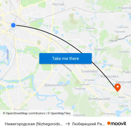 Нижегородская (Nizhegorodskaya) to Люберецкий Район map
