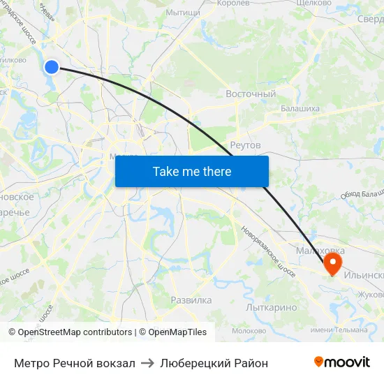 Метро Речной вокзал to Люберецкий Район map