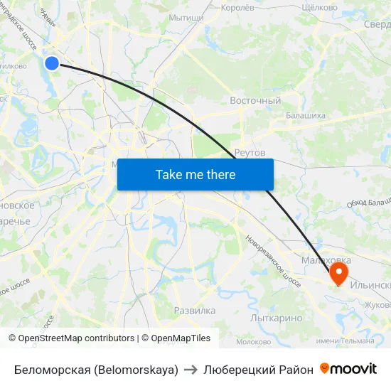 Беломорская (Belomorskaya) to Люберецкий Район map