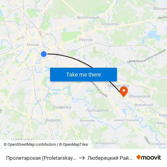 Пролетарская (Proletarskaya) to Люберецкий Район map