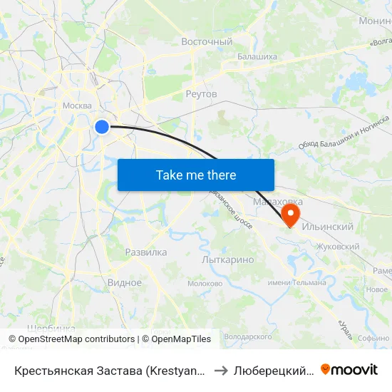 Крестьянская Застава (Krestyanskaya Zastava) to Люберецкий Район map
