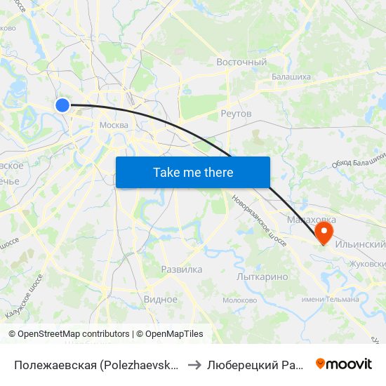 Полежаевская (Polezhaevskaya) to Люберецкий Район map