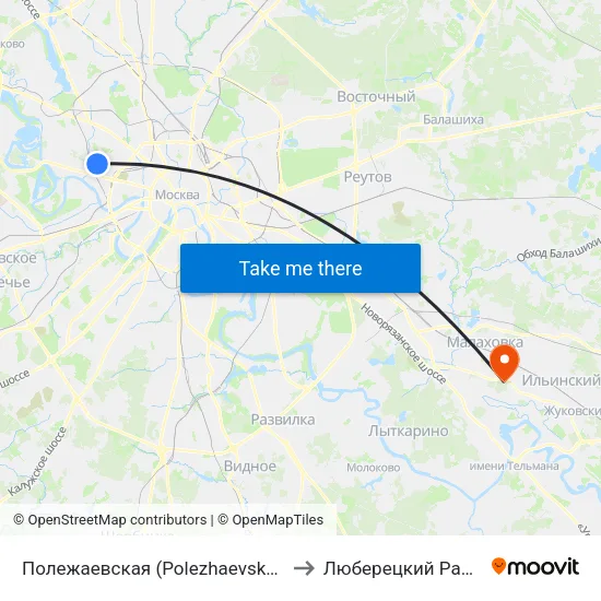 Полежаевская (Polezhaevskaya) to Люберецкий Район map
