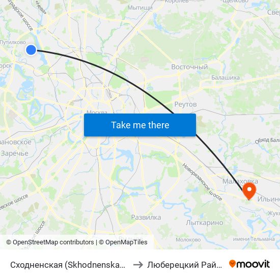 Сходненская (Skhodnenskaya) to Люберецкий Район map