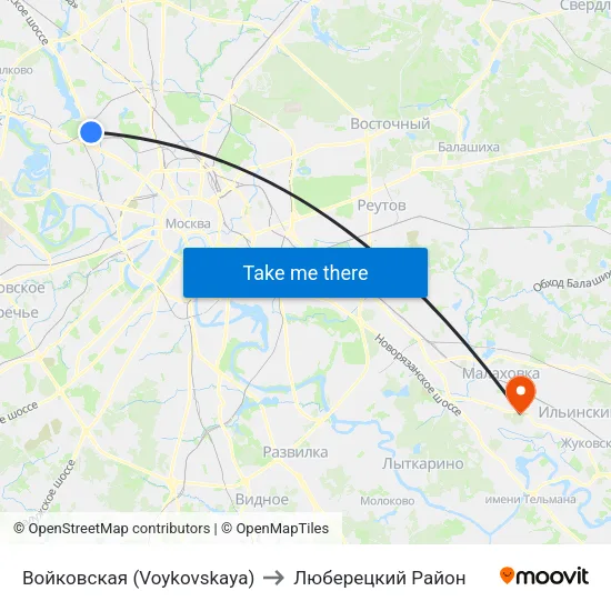 Войковская (Voykovskaya) to Люберецкий Район map