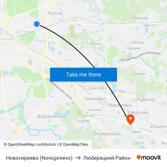 Новогиреево (Novogireevo) to Люберецкий Район map