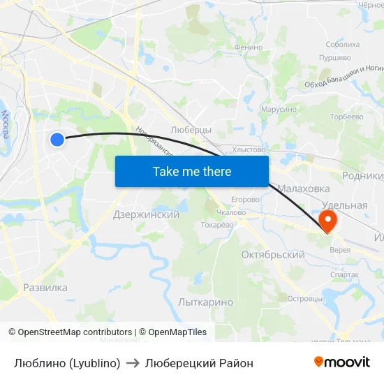 Люблино (Lyublino) to Люберецкий Район map