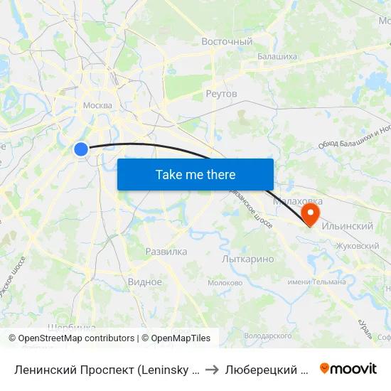 Ленинский Проспект (Leninsky Prospekt) to Люберецкий Район map