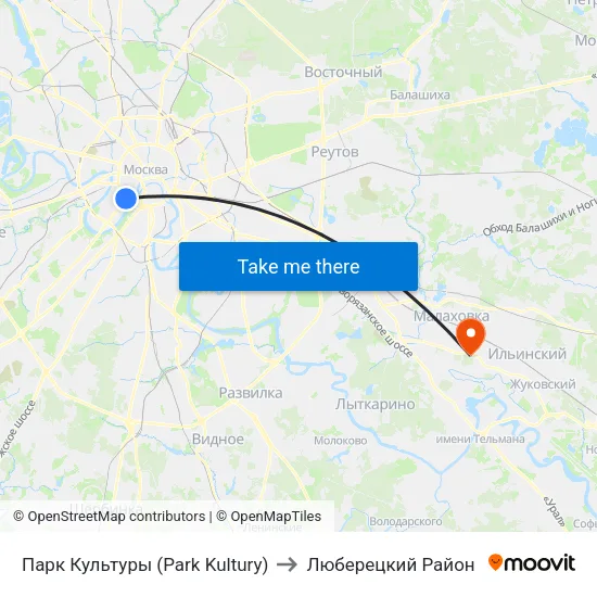 Парк Культуры (Park Kultury) to Люберецкий Район map