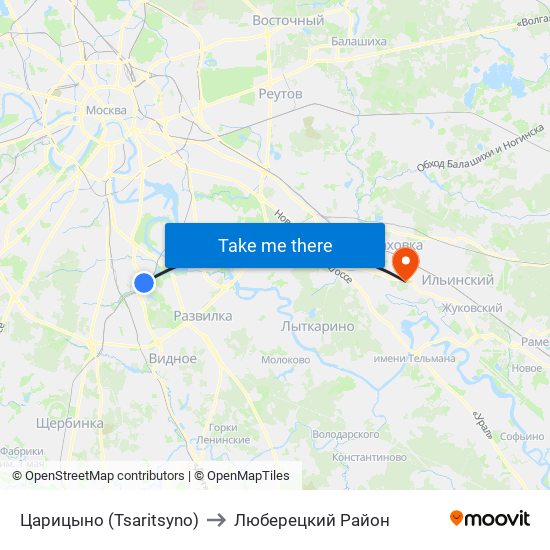 Царицыно (Tsaritsyno) to Люберецкий Район map