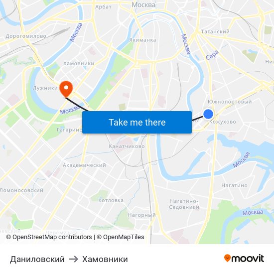 Даниловский to Хамовники map