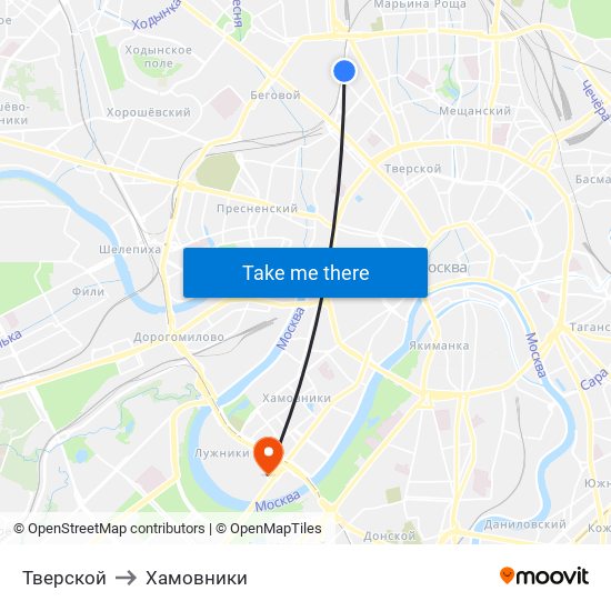 Тверской to Хамовники map